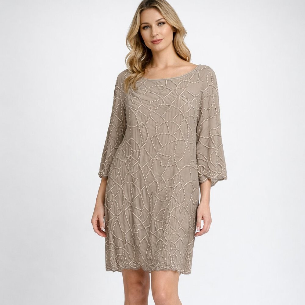 Alice + Olivia Silk Champagne Beaded Long Sleeve Mini Dress Size Small